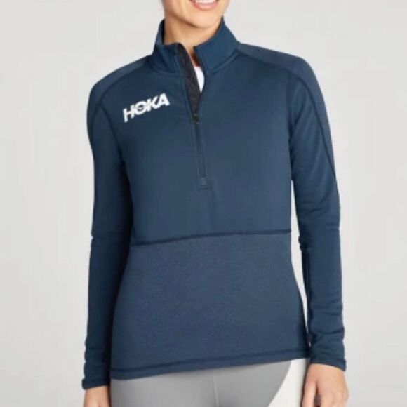 Hoka One One Midlayer Slate Blue Half Zip Performance Slim Fit Pullover - Picture 1 of 16